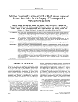 Selective Nonoperative Management of Blunt Splenic Injury: an Eastern Association for the Surgery of Trauma Practice Management Guideline