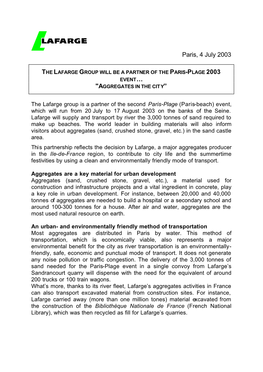 Communiqué De Presse Lafarge / Lafarge Press Release