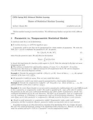 Basics of Statistical Machine Learning 1 Parametric Vs. Nonparametric