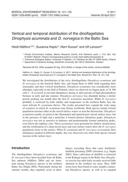 Vertical and Temporal Distribution of the Dinoflagellates Dinophysis Acuminata and D