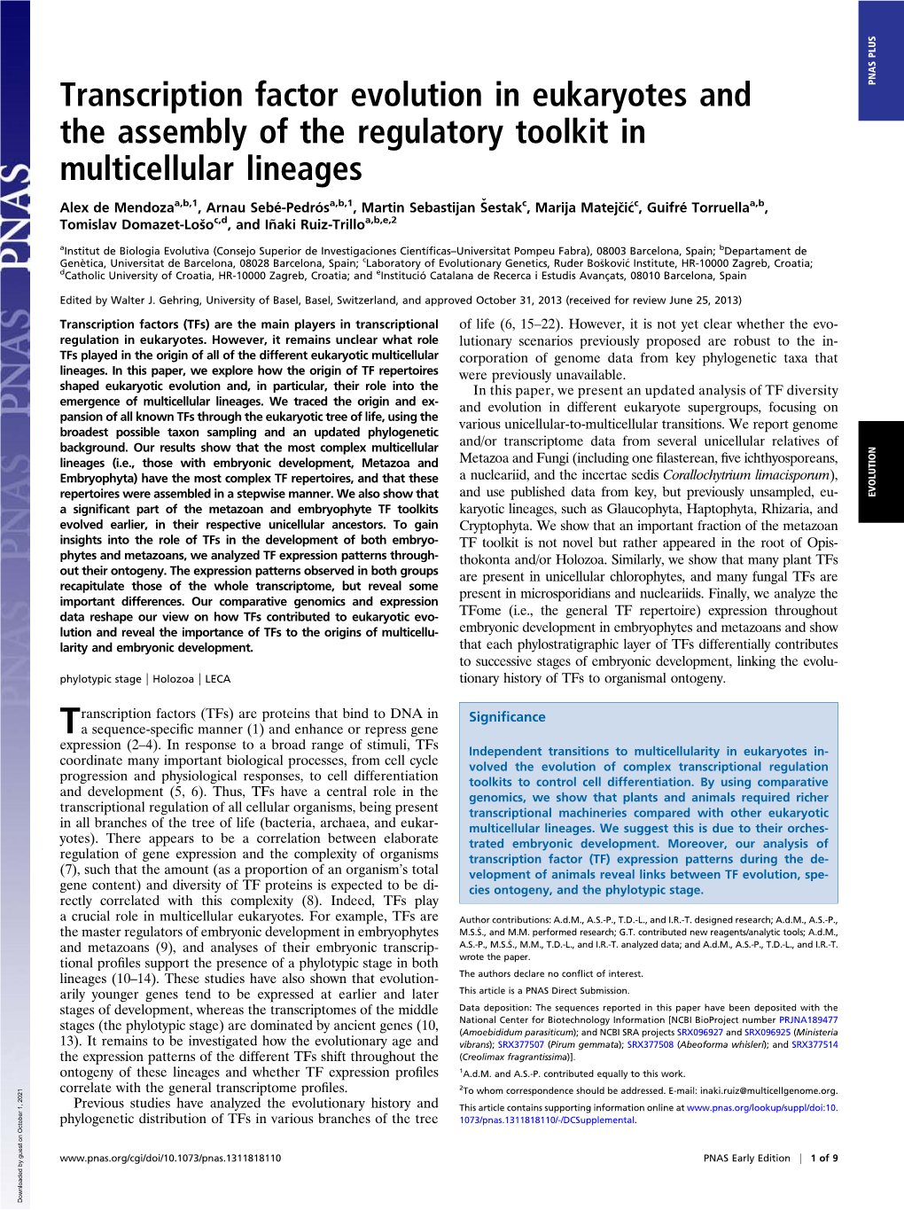 Transcription Factor Evolution in Eukaryotes and the Assembly of The