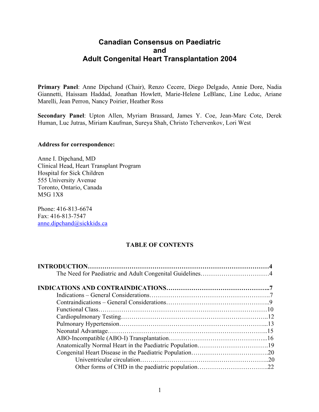 Canadian Consensus on Paediatric and Adult Congenital Heart Transplantation 2004