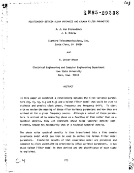 Relationship Between Allan Variances and Kalman Filter Parameters