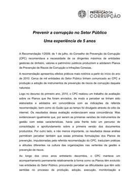 Prevenir a Corrupção No Setor Público Uma Experiência De 5 Anos