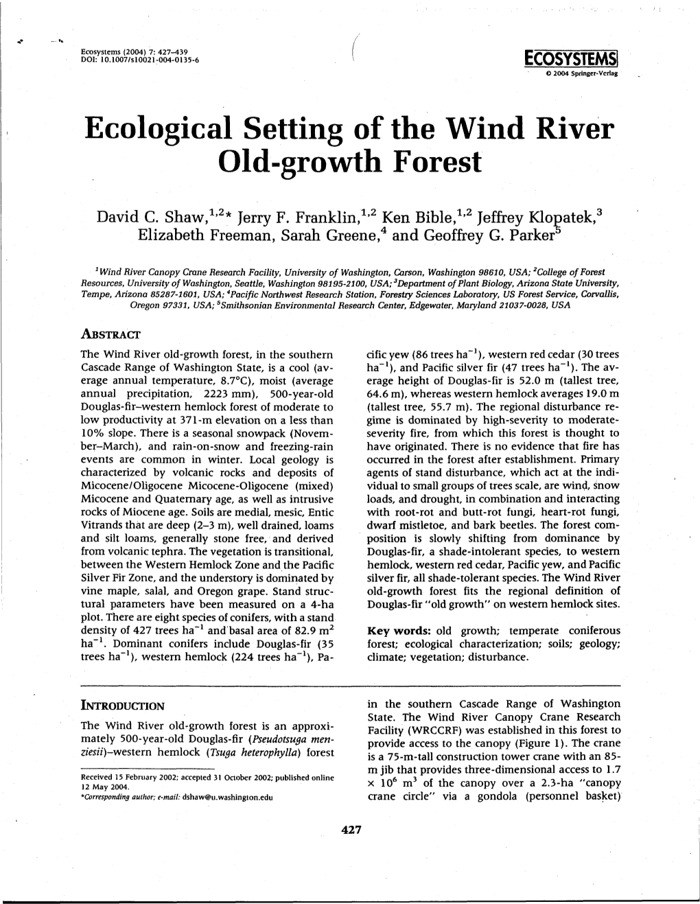 Ecological Setting of the Wind River Old-Growth Forest