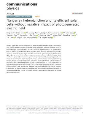 Nanoarray Heterojunction and Its Efficient Solar Cells Without Negative
