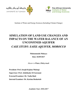 Simulation of Land Use Changes and Impacts on the Water Balance of an Unconfined Aquifer Case Study: Saiss Aquifer, Morocco