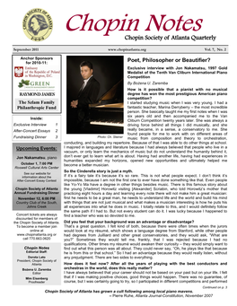 Chopin Notes Chopin Society of Atlanta Quarterly
