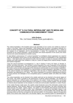 Concept of "A Cultural Imperialism" and Its Media and Communication Embodiment Today