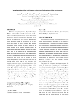 Inter-Procedural Stacked Register Allocation for Itanium Like Architecture ABSTRACT Categories and Subject Descriptors Genera