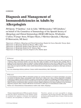 Diagnosis and Management of Immunodeficiencies in Adults By