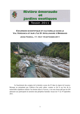 Excursion Scientifique Et Culturelle Dans Le Val Verzasca Et Sur L'île St