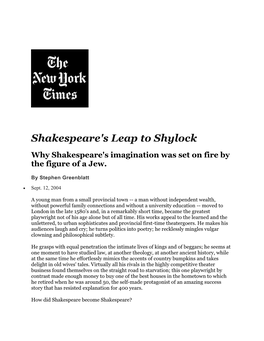 Shakespeare's Leap to Shylock Why Shakespeare's Imagination Was Set on Fire by the Figure of a Jew