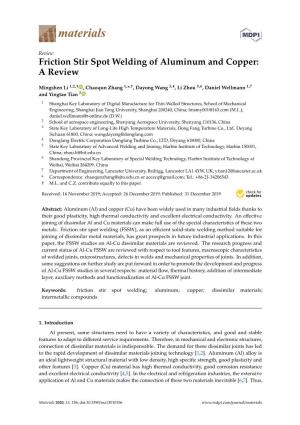 Friction Stir Spot Welding of Aluminum and Copper: a Review