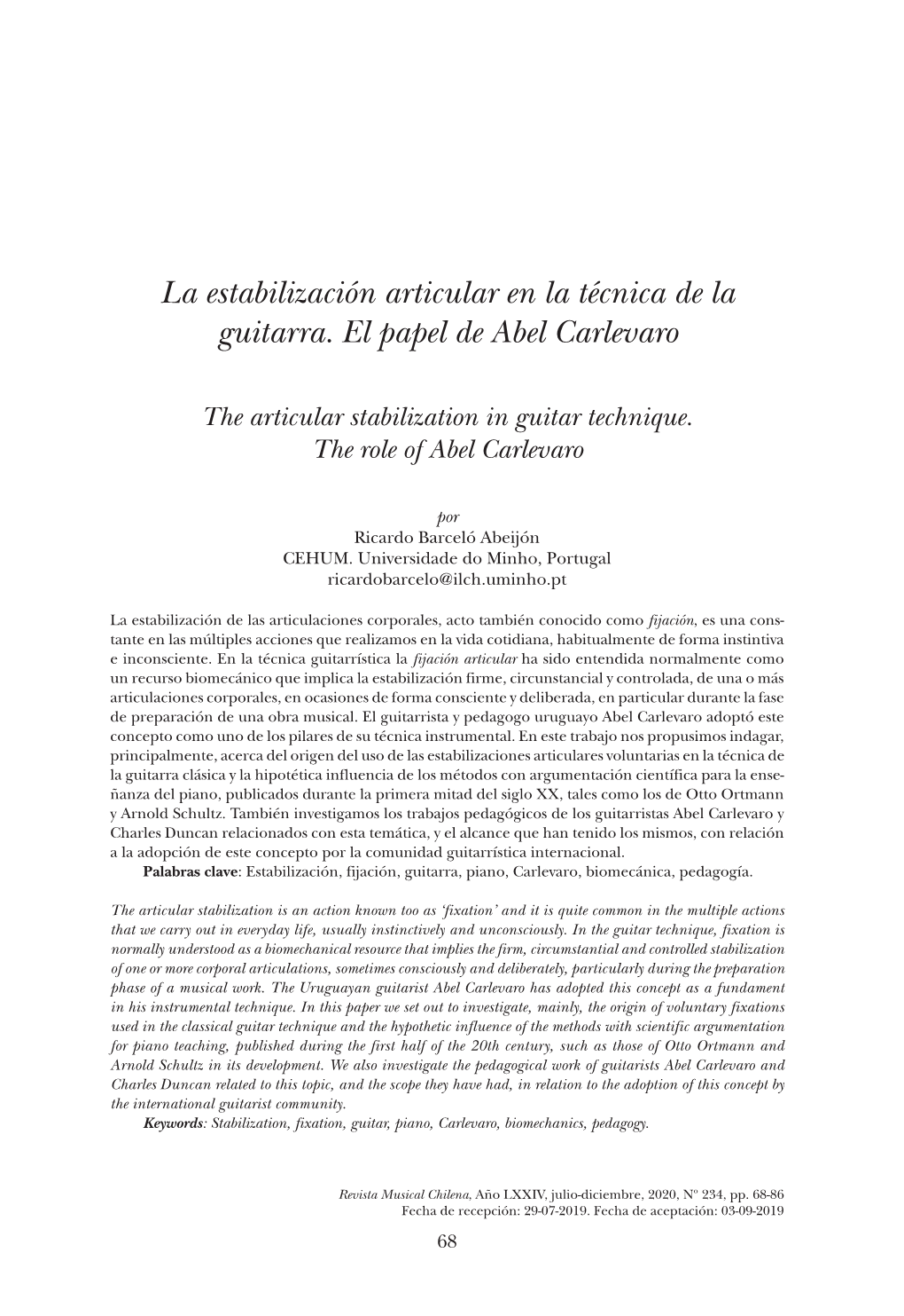 La Estabilización Articular En La Técnica De La Guitarra. El Papel De Abel Carlevaro