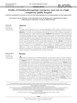 Profile of Otorhinolaryngology Emergency Unit Care in A