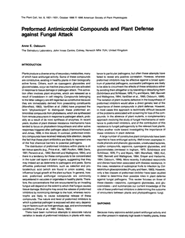 Preformed Antimicrobial Compounds and Plant Defense Against Funga1 Attack