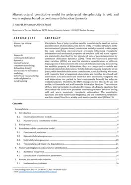 Microstructural Constitutive Model for Polycrystal Viscoplasticity in Cold and Warm Regimes Based on Continuum Dislocation Dynamics