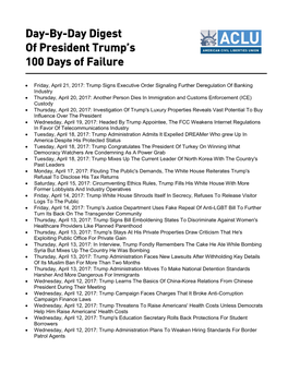 Day-By-Day Digest of President Trump's 100 Days of Failure