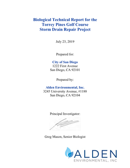 Biological Technical Report for the Torrey Pines Golf Course Storm Drain Repair Project