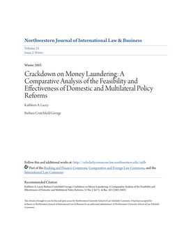 Crackdown on Money Laundering: a Comparative Analysis of the Feasibility and Effectiveness of Domestic and Multilateral Policy Reforms Kathleen A
