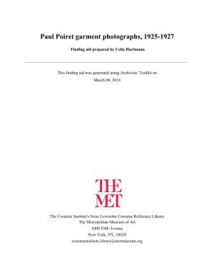 Paul Poiret Garment Photographs, 1925-1927