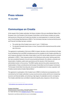 Press Release Communique on Croatia