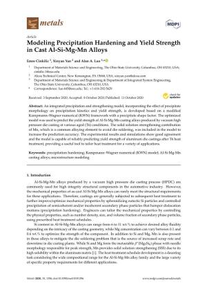 Modeling Precipitation Hardening and Yield Strength in Cast Al-Si-Mg-Mn Alloys
