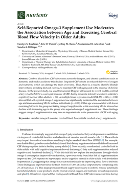 Self-Reported Omega-3 Supplement Use Moderates the Association Between Age and Exercising Cerebral Blood Flow Velocity in Older Adults