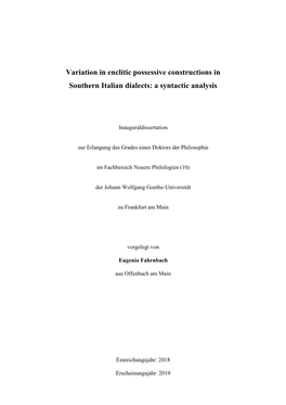 Variation in Enclitic Possessive Constructions in Southern Italian Dialects: a Syntactic Analysis