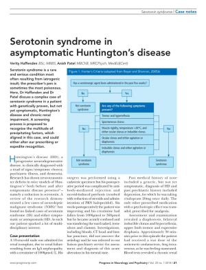 Serotonin Syndrome in Asymptomatic Huntington's Disease