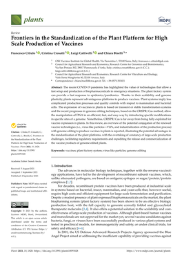Frontiers in the Standardization of the Plant Platform for High Scale Production of Vaccines