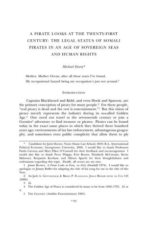 A Pirate Looks at the Twenty-First Century: the Legal Status of Somali Pirates in an Age of Sovereign Seas and Human Rights
