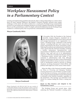 Workplace Harassment Policy in a Parliamentary Context