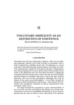 Voluntary Simplicity As an Aesthetics of Existence