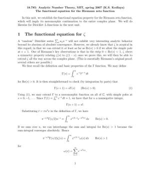1 the Functional Equation for Ζ