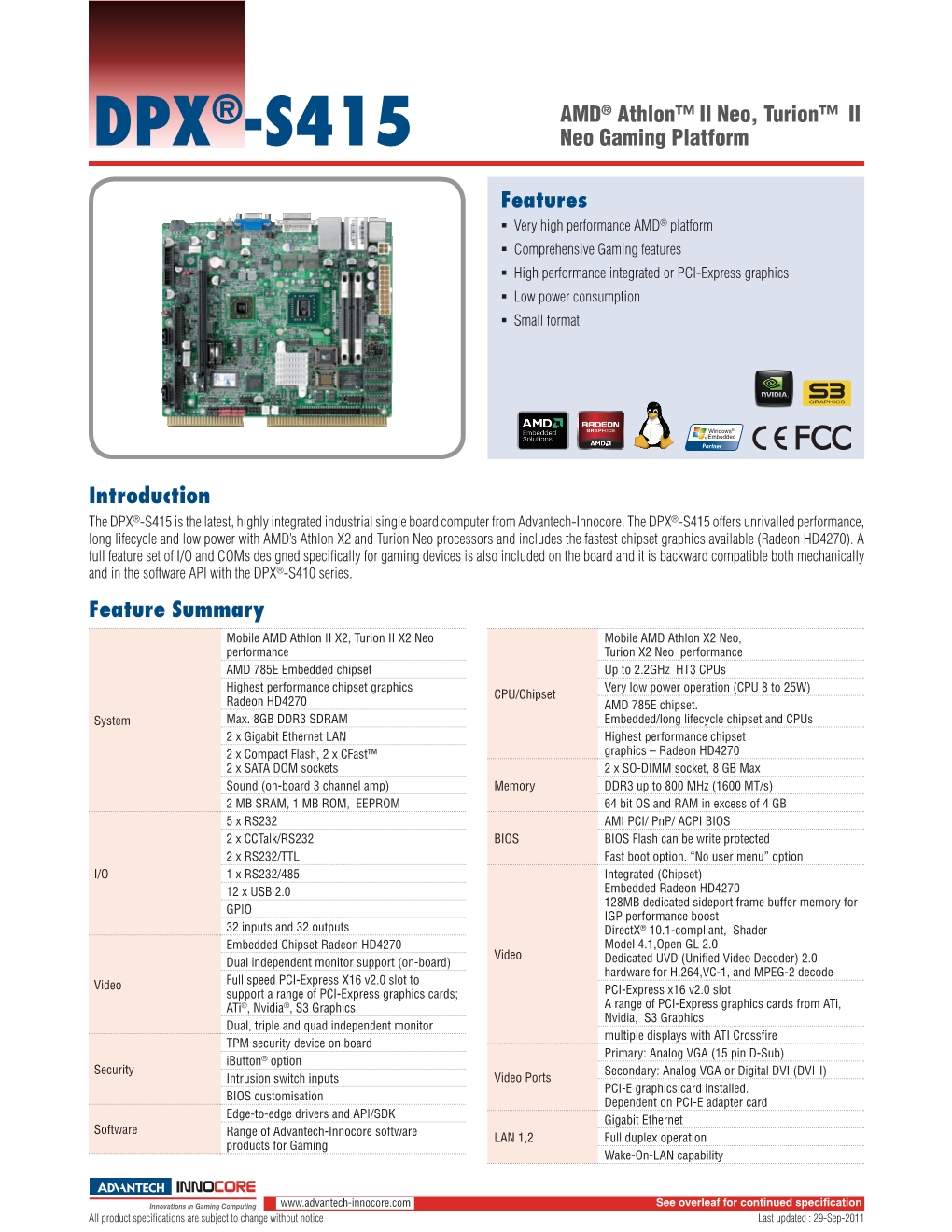 DPX®-S415 Is the Latest, Highly Integrated Industrial Single Board Computer from Advantech-Innocore