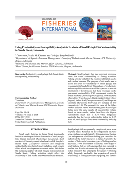 Using Productivity and Susceptibility Analysis to Evaluate of Small Pelagic Fish Vulnerability in Sunda Strait, Indonesia