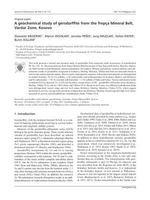 A Geochemical Study of Gersdorffite from the Trepça Mineral Belt, Vardar Zone, Kosovo