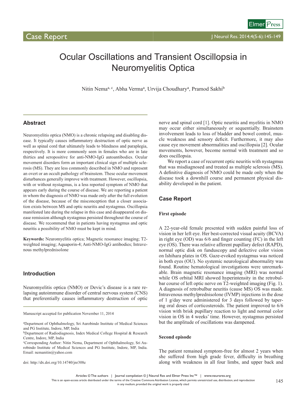 Ocular Oscillations and Transient Oscillopsia in Neuromyelitis Optica