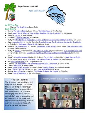 April 20 Page Turners Book Report