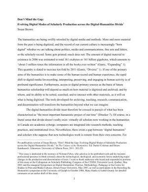 1 Don't Mind the Gap: Evolving Digital Modes of Scholarly Production