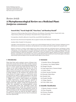 A Phytopharmacological Review on a Medicinal Plant: Juniperus Communis