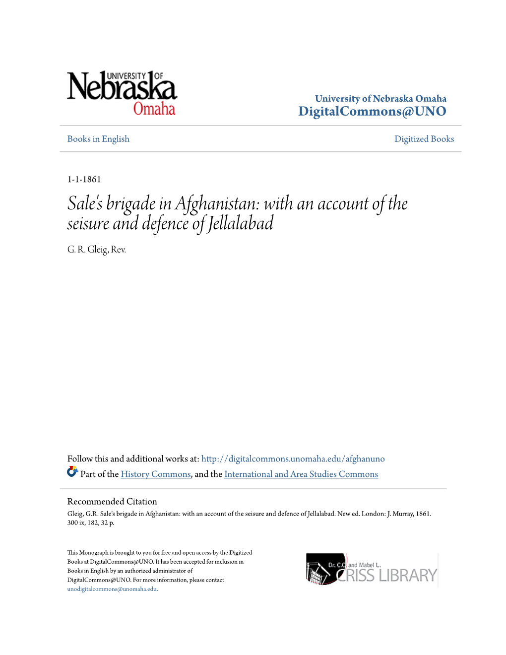 Sale's Brigade in Afghanistan: with an Account of the Seisure and Defence of Jellalabad G