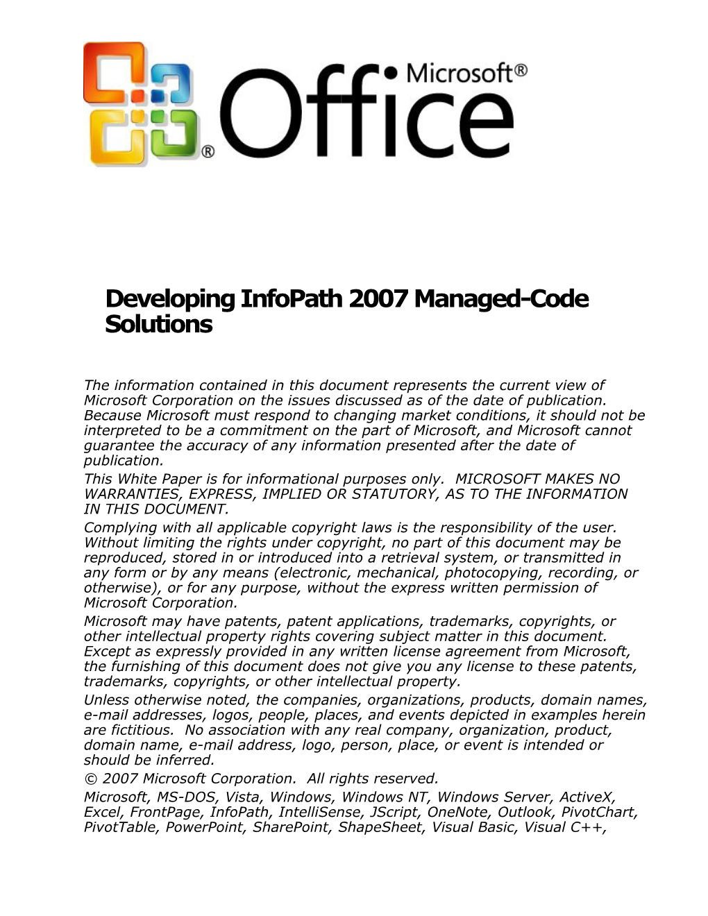 Developing Infopath 2007 Managed-Code Solutions