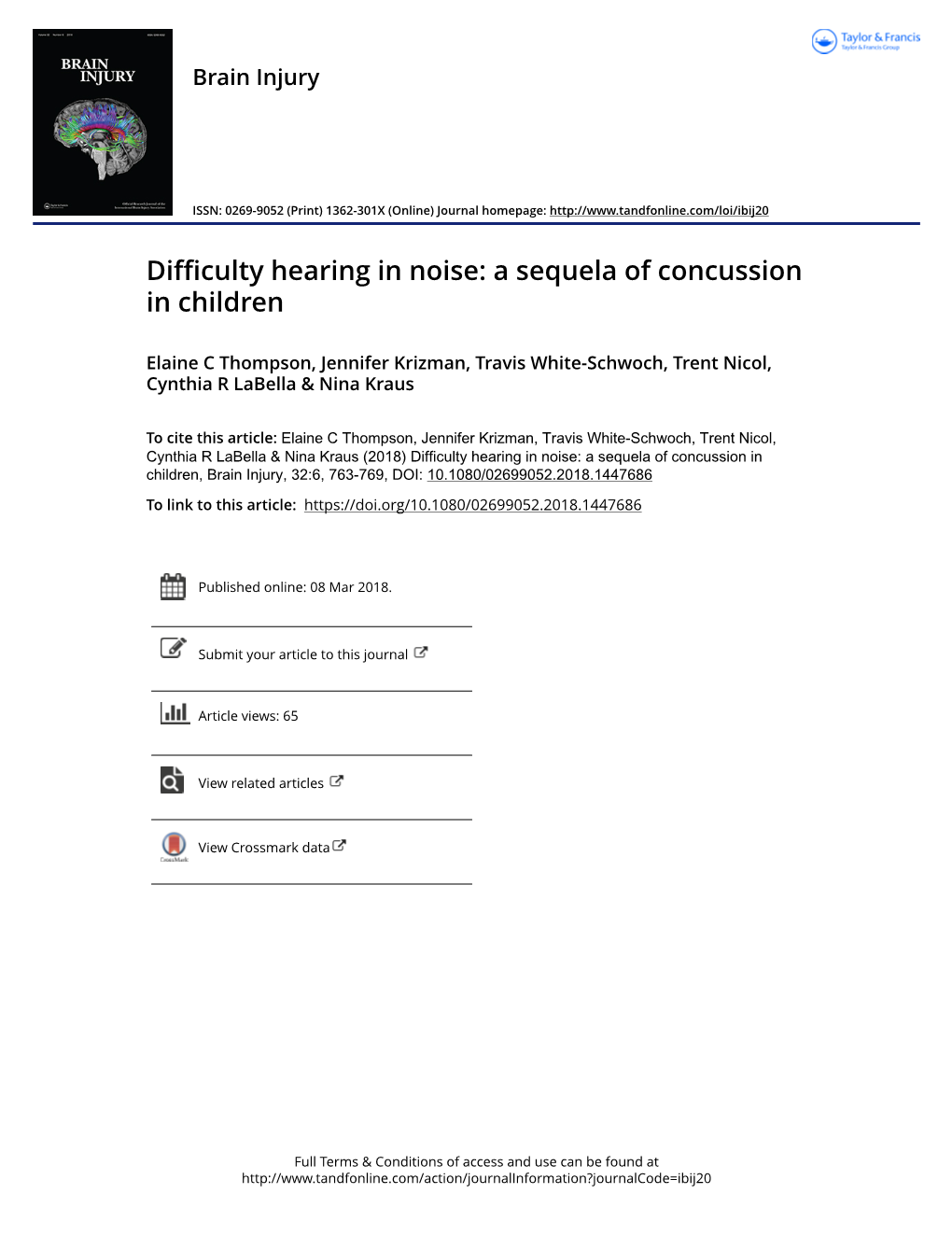 Difficulty Hearing in Noise: a Sequela of Concussion in Children