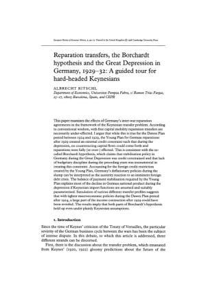Reparation Transfers, the Borchardt Hypothesis and the Great Depression in Germany., 1929-32: a Guided Tour for Hard-Headed Keynesians