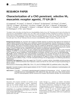 Characterization of a CNS Penetrant, Selective M1 Muscarinic Receptor Agonist, 77-LH-28-1