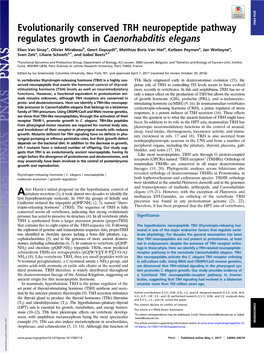 Evolutionarily Conserved TRH Neuropeptide Pathway Regulates