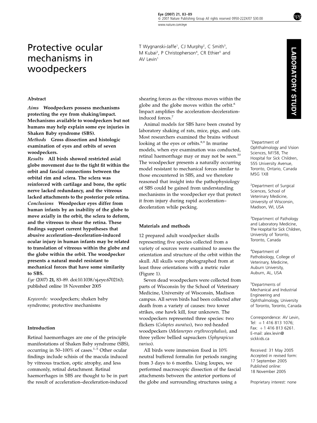 Protective Ocular Mechanisms in Woodpeckers T Wygnanski-Jaffe Et Al 84